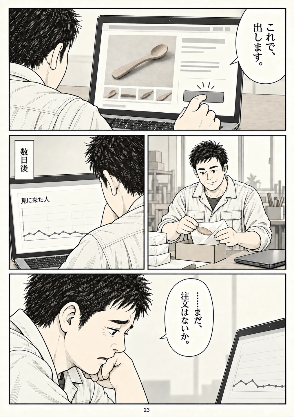 第23ページ。公開しても反応が薄い。成功へ飛ばさない。