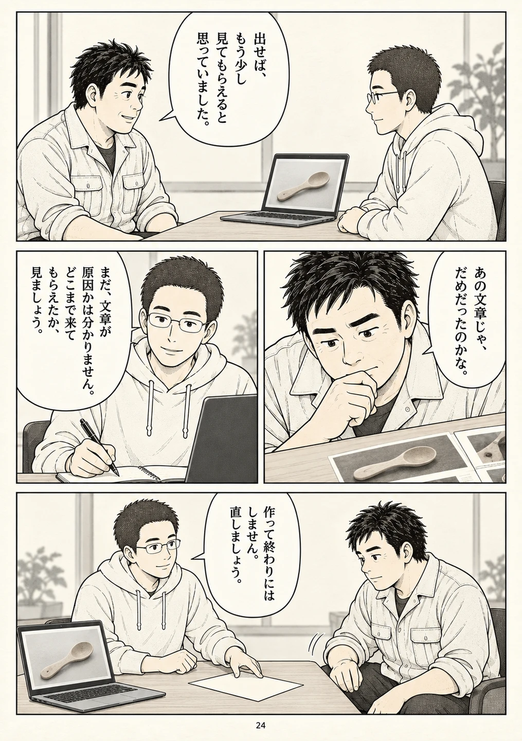 第24ページ。二つ目の壁。落ち込む主人公の隣で、直す約束をする。