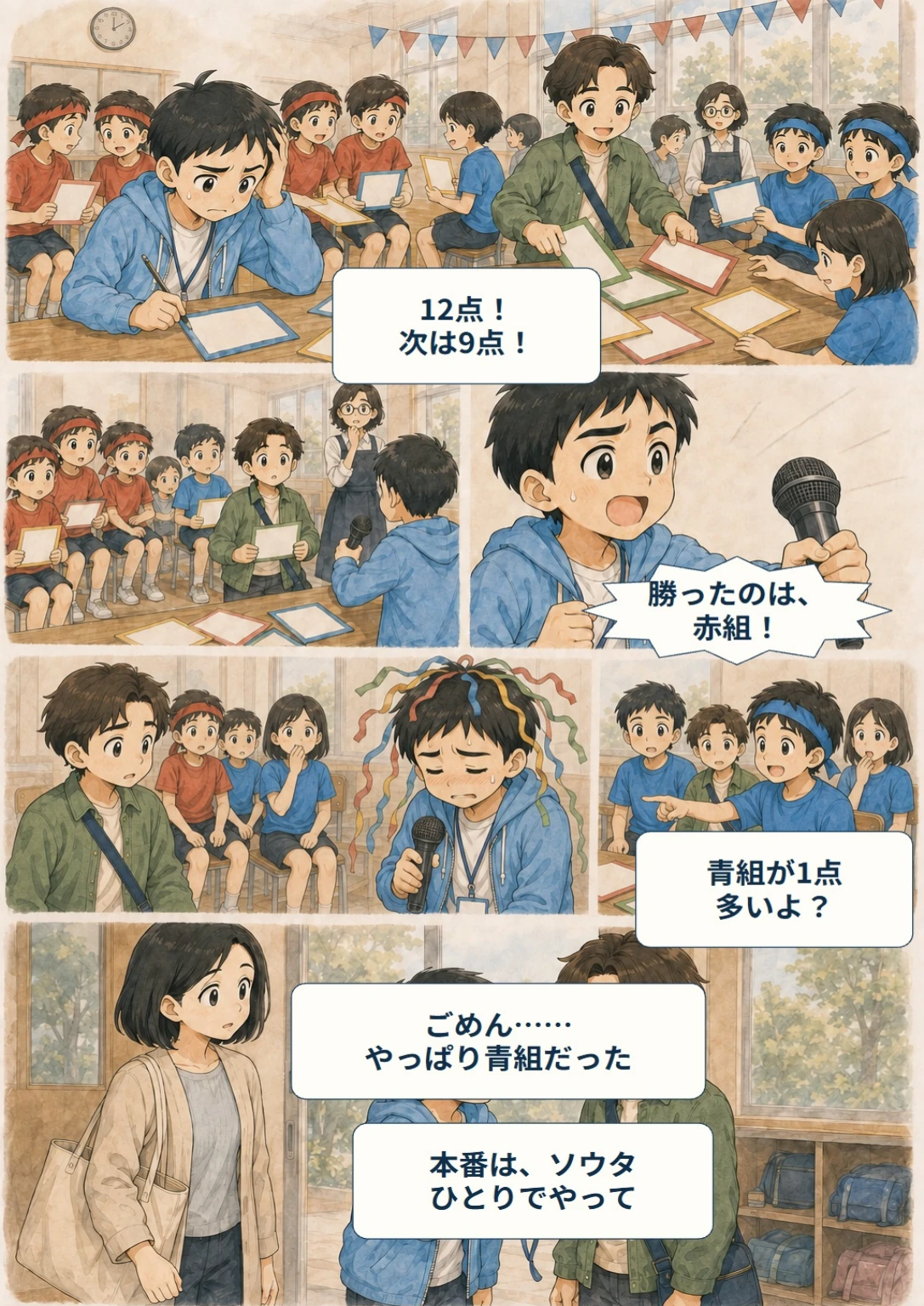 あと10秒!ぼくらのスコア大作戦 第3ページ。勝ったのは……えっ!?。台詞は直後の読みやすい表示で確認できます。