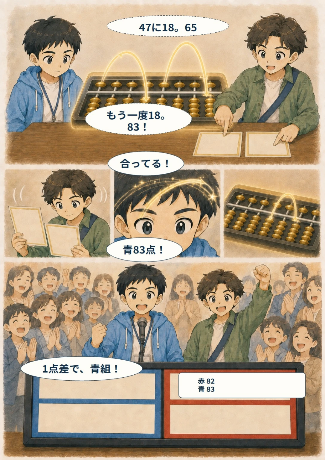 あと10秒!ぼくらのスコア大作戦 第17ページ。見えた!。台詞は直後の読みやすい表示で確認できます。